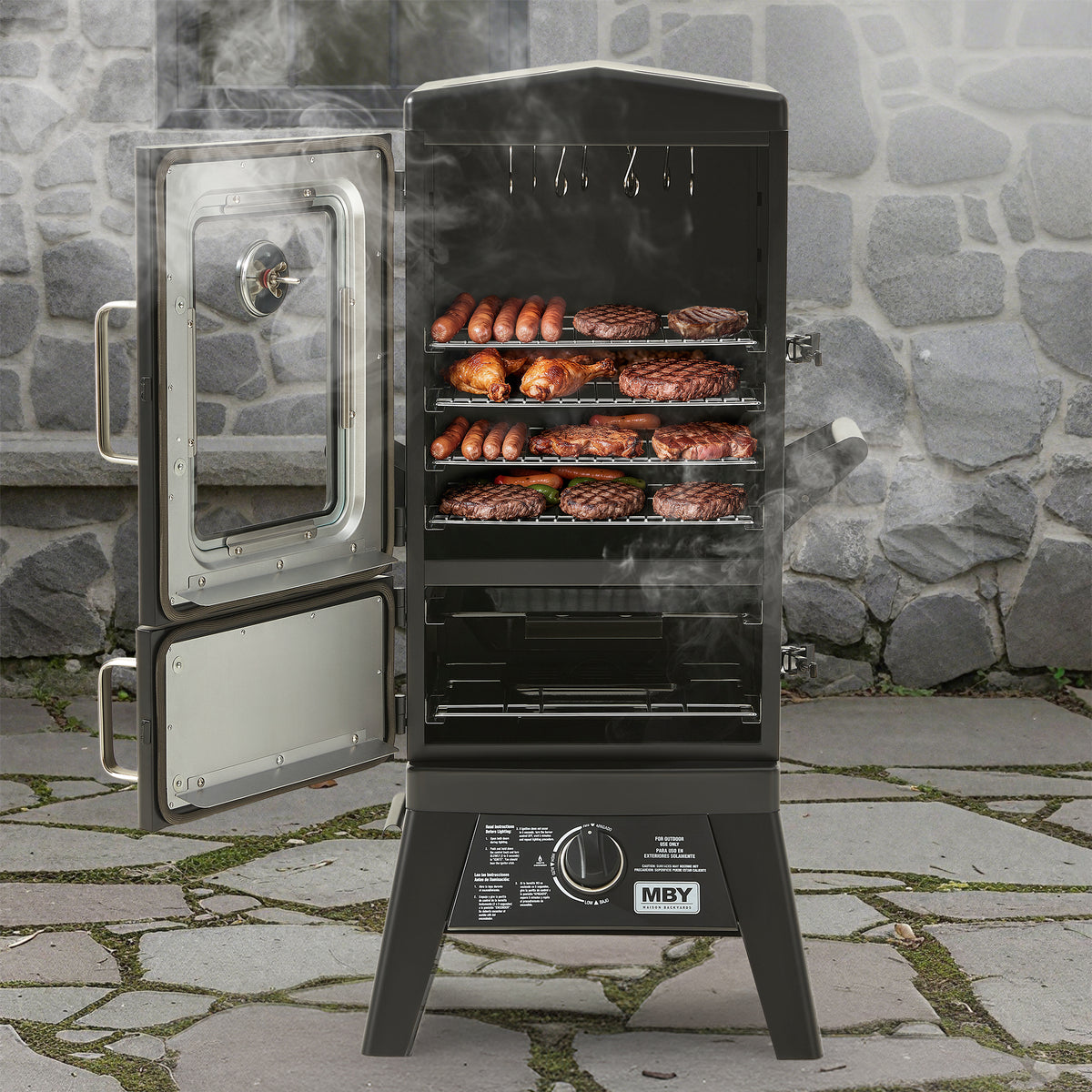 Maison Huis Vertical Propane Gas Smoker with Cover, 4 Removable Racks, Adjustable Temperature Control, Outdoor BBQ Smoker