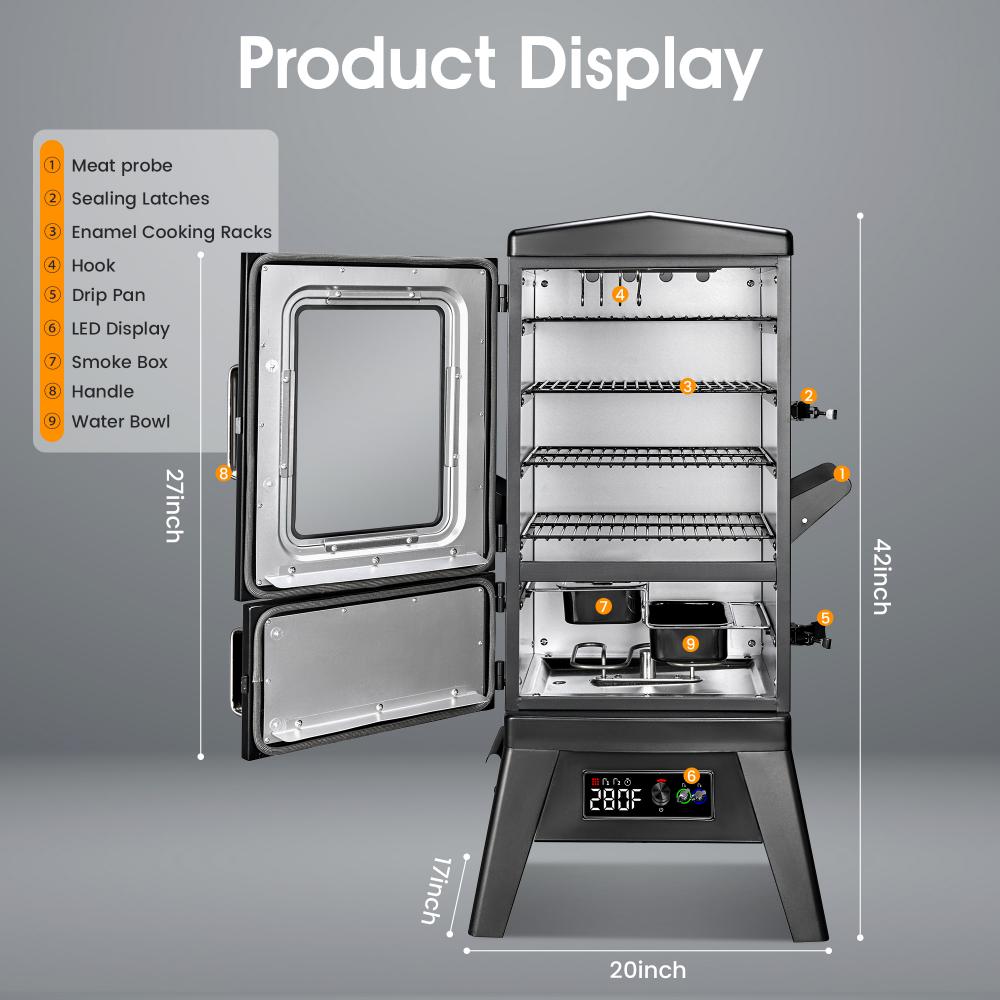Maison Huis 40" Vertical Electric Smoker Grill, 633 Sq. In. Cooking Space, 4 Removable Racks & Meat Probe
