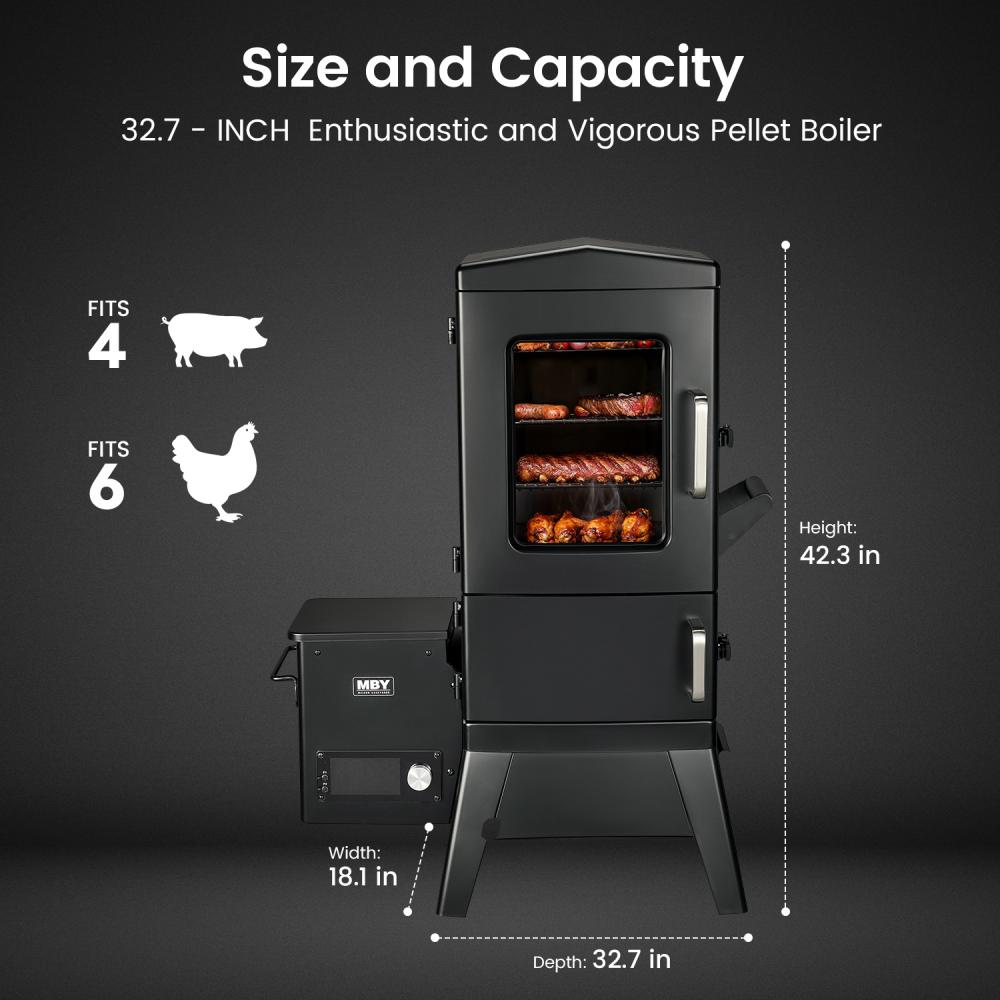 Maison Huis  Vertical Electric Pellet Smoker Grill, 616 Sq. In. Cooking Space, LED Temperature Control, Meat Probe & 4 Racks