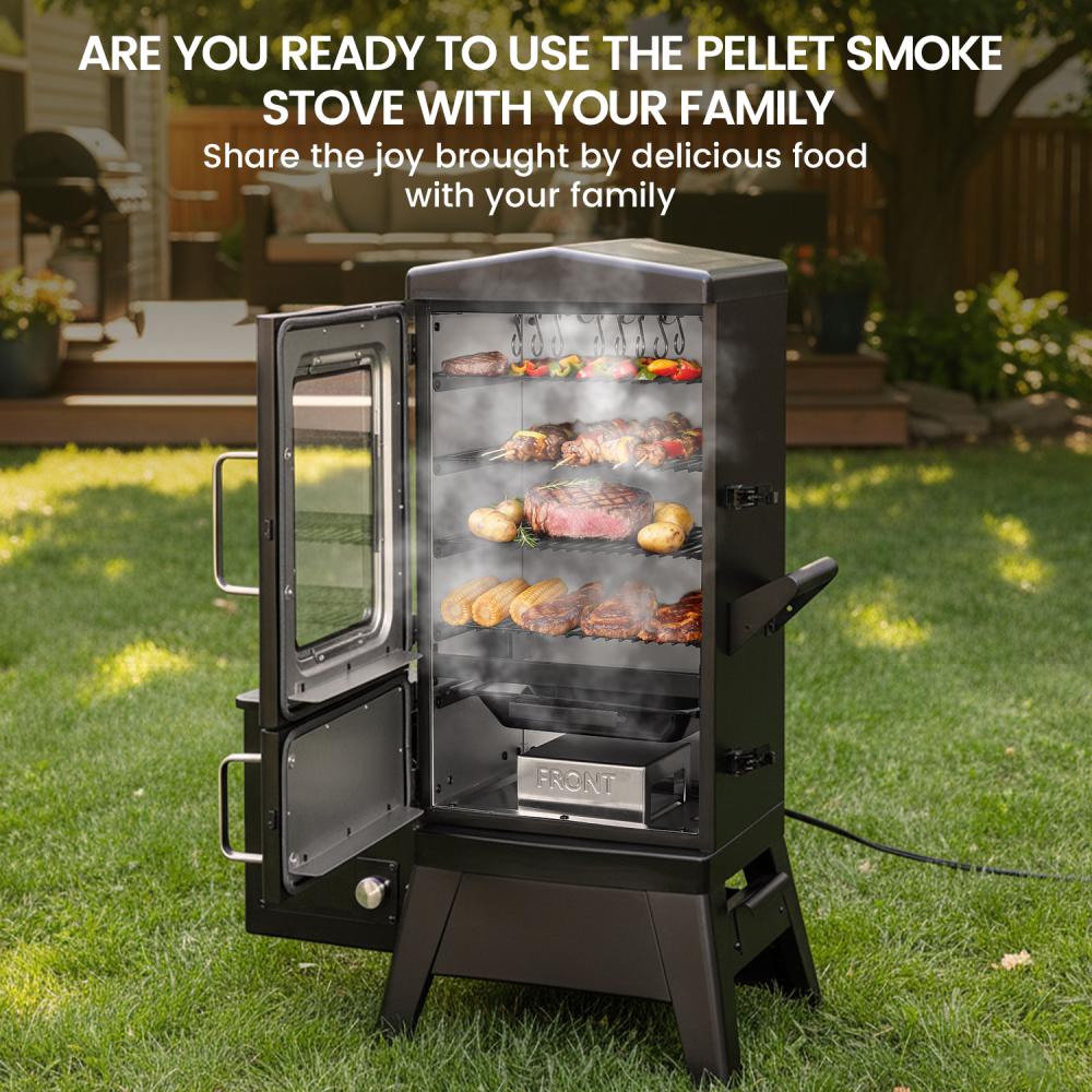 Maison Huis  Vertical Electric Pellet Smoker Grill, 616 Sq. In. Cooking Space, LED Temperature Control, Meat Probe & 4 Racks
