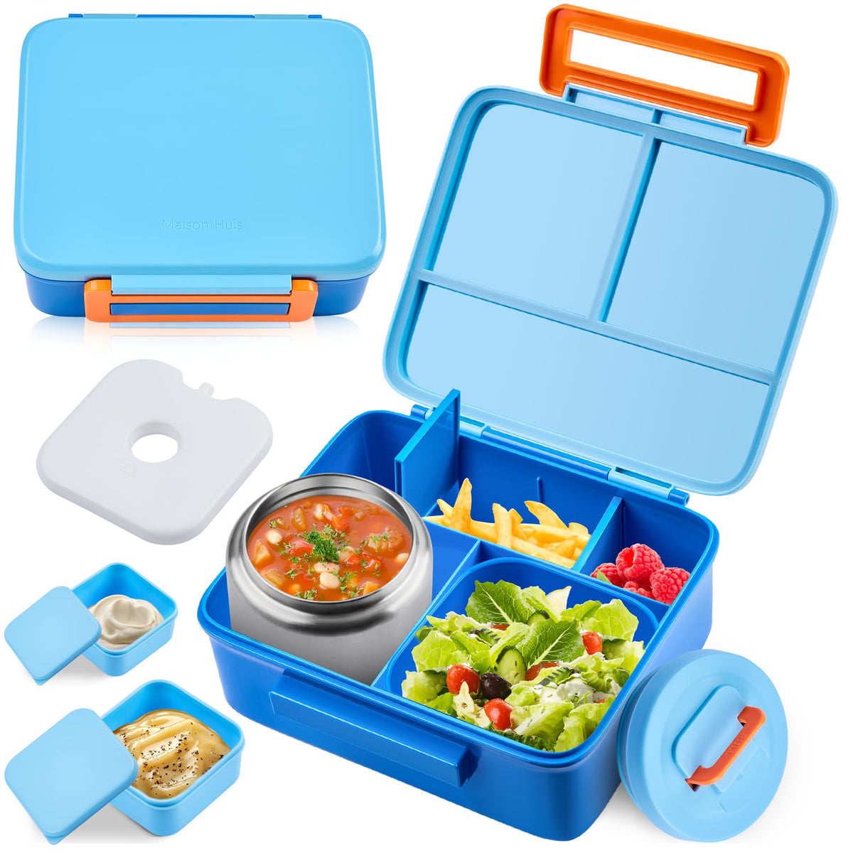 Bento Lunch Box for Kids with 8oz Soup Thermo Leak-Proof Lunch Food Containers with Snack Sauce Container for Kid Girls Boys to School, Green