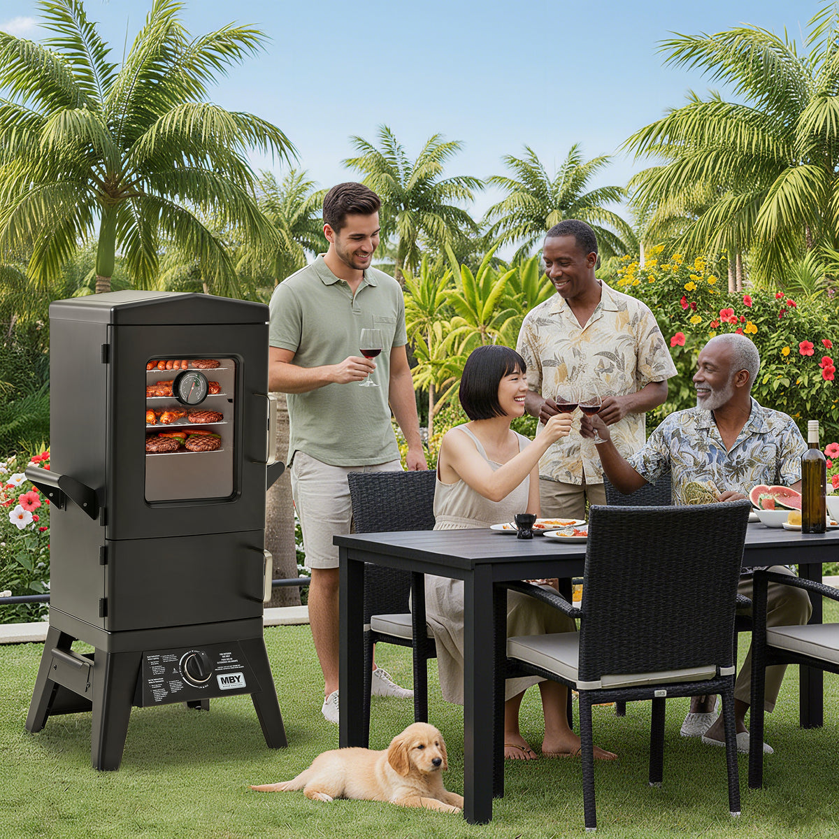 Maison Huis Vertical Propane Gas Smoker with Cover, 4 Removable Racks, Adjustable Temperature Control, Outdoor BBQ Smoker