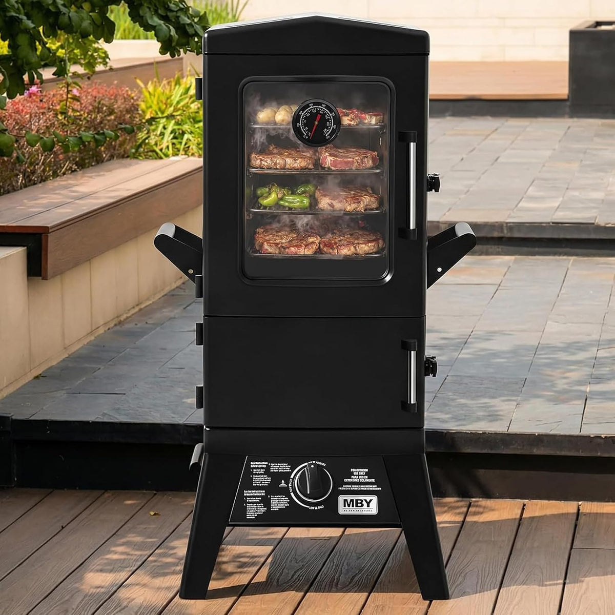 Maison Huis Vertical Propane Gas Smoker with Cover, 4 Removable Racks, Adjustable Temperature Control, Outdoor BBQ Smoker