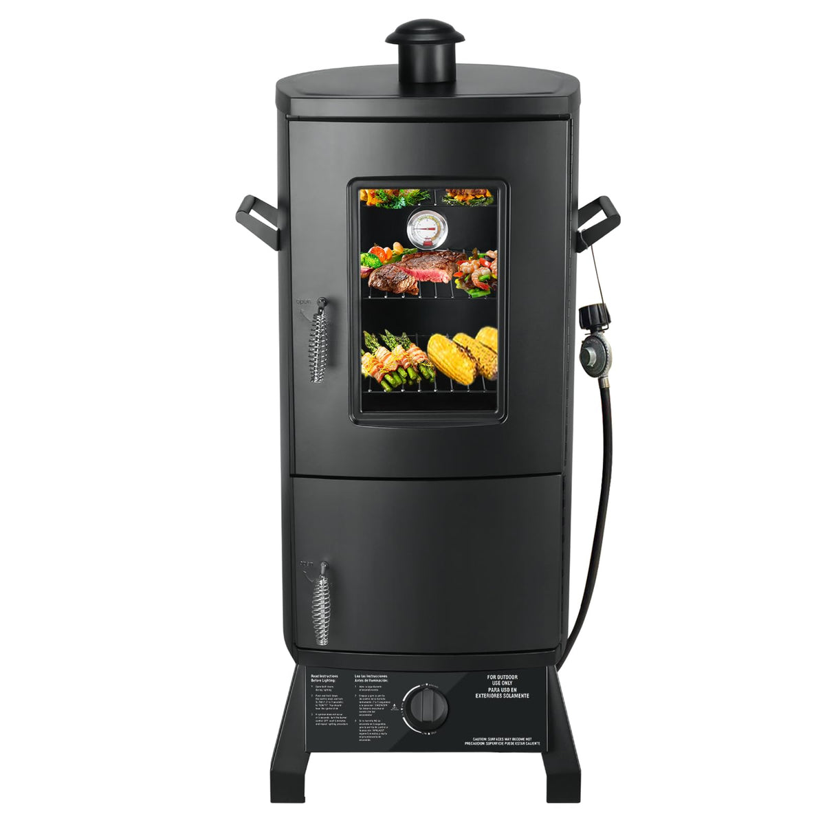 Maison Huis Vertical Propane Gas Smoker with Cover, Outdoor BBQ Smoker Grill with 3 Removable Racks, Wood Chip Box & Water Pan