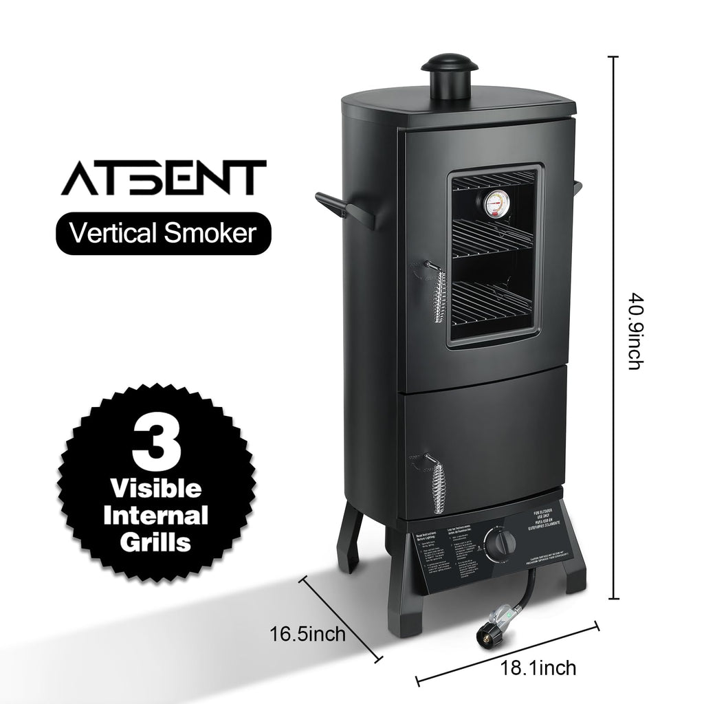 Maison Huis Vertical Propane Gas Smoker with Cover, Outdoor BBQ Smoker Grill with 3 Removable Racks, Wood Chip Box & Water Pan