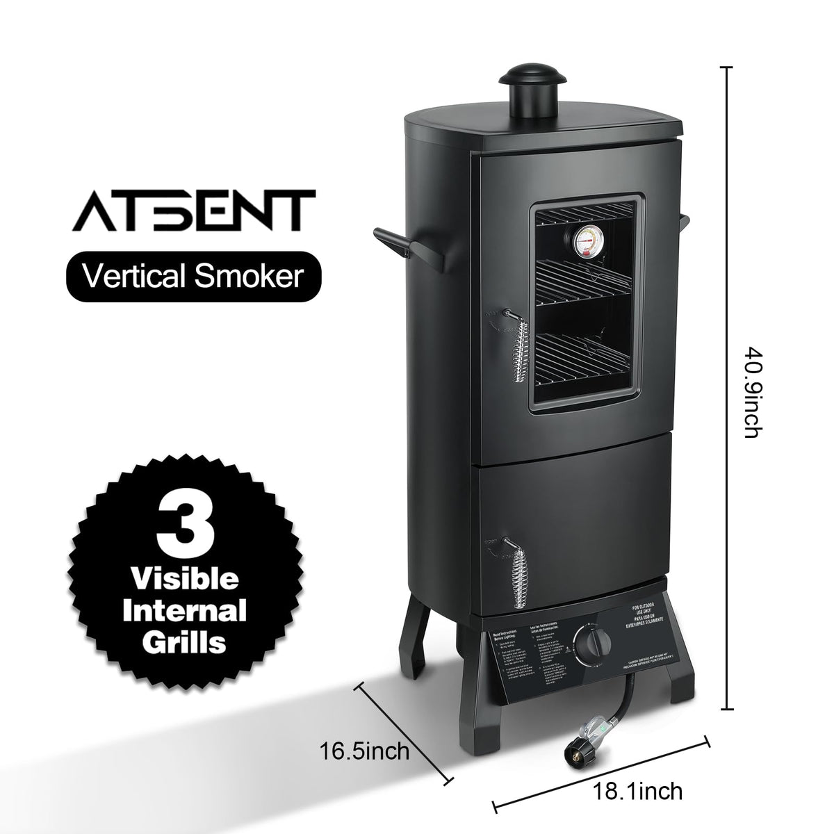 Maison Huis Vertical Propane Gas Smoker with Cover, Outdoor BBQ Smoker Grill with 3 Removable Racks, Wood Chip Box & Water Pan