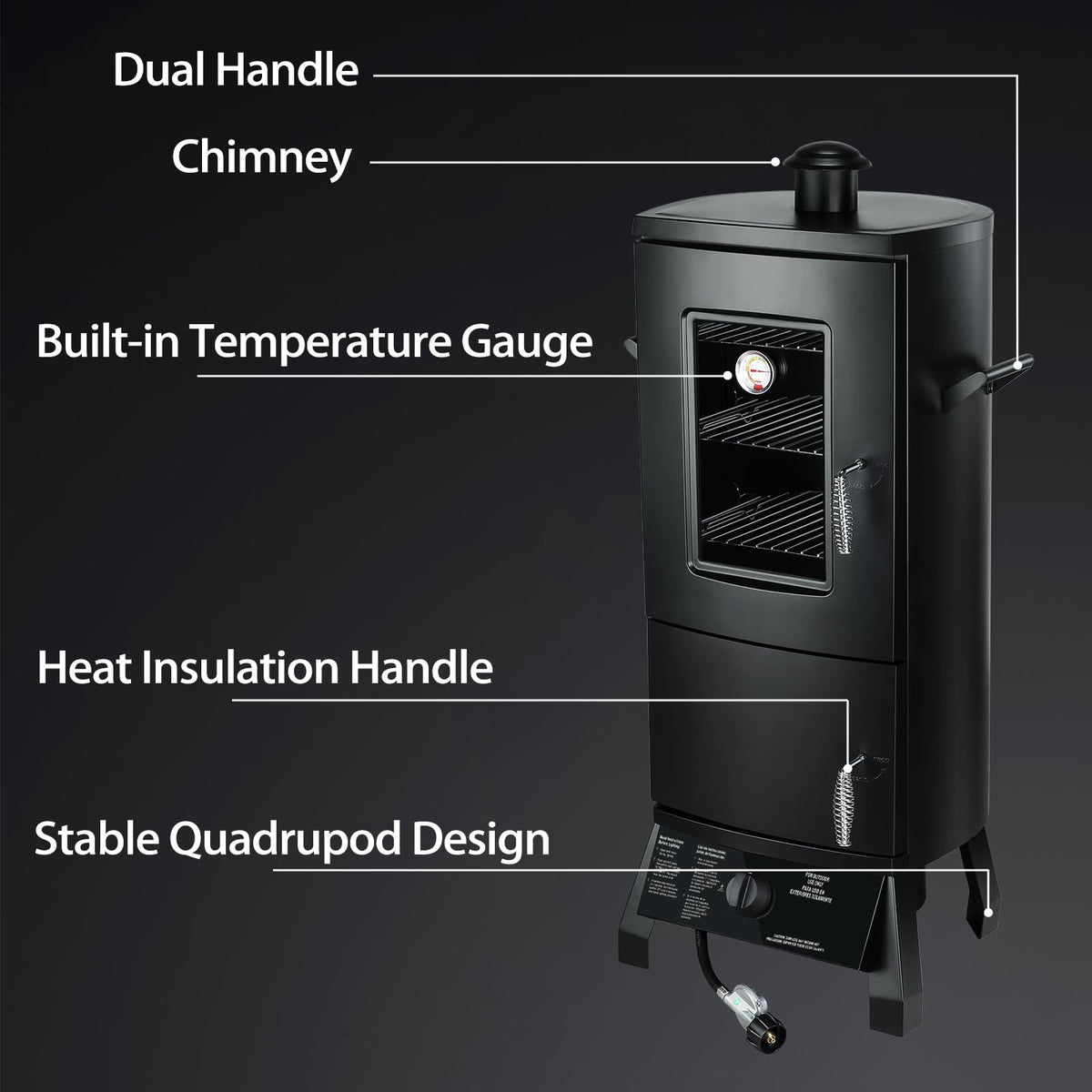 Maison Huis Vertical Propane Gas Smoker with Cover, Outdoor BBQ Smoker Grill with 3 Removable Racks, Wood Chip Box & Water Pan